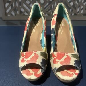 Toms Womens Peep Toe Slip On Stella Cork Wedge Heel Sandals Multicolor Size w7